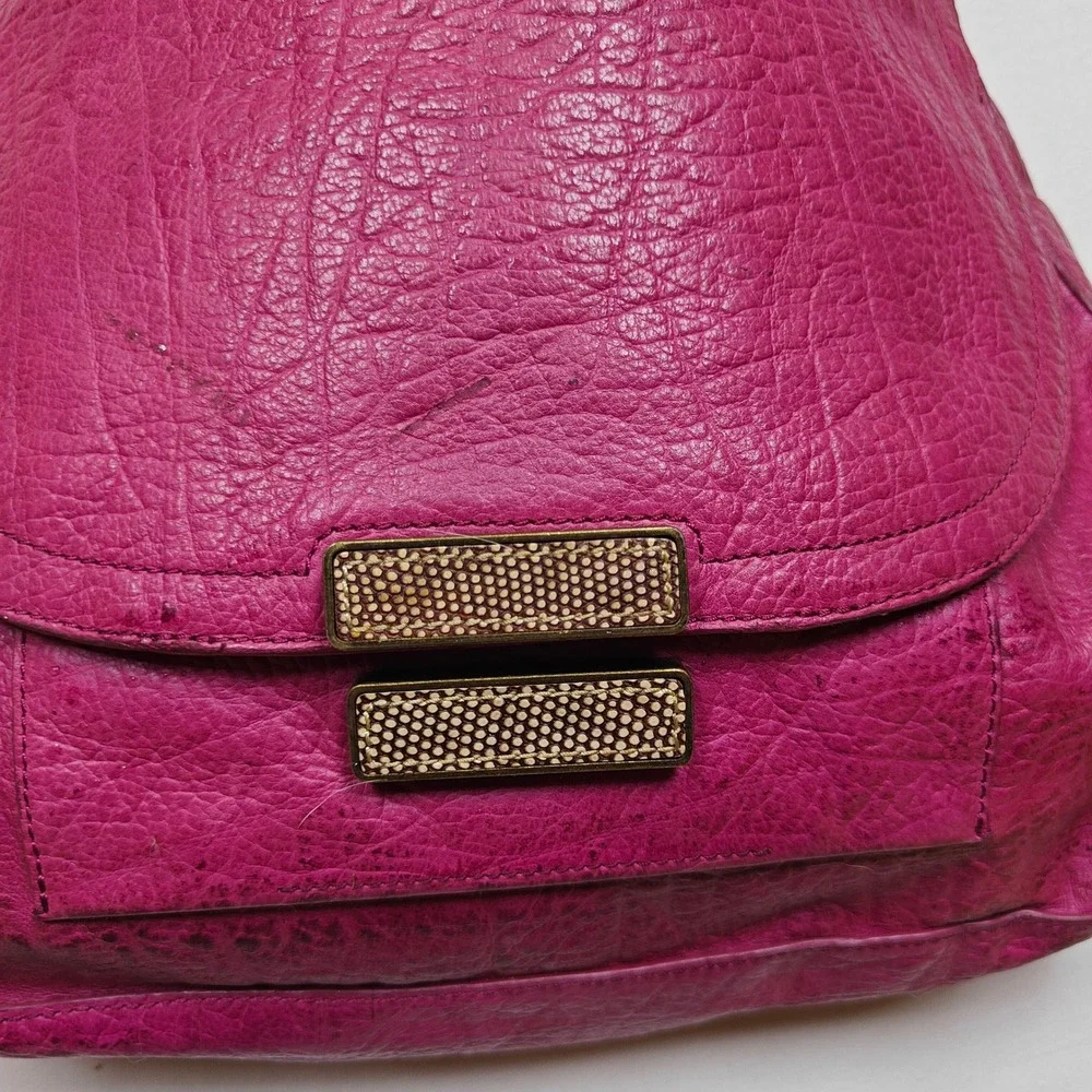 Botkier Fuchsia Pink Pebbled Leather Hobo Shoulder Bag Crossbody Brass Hardware